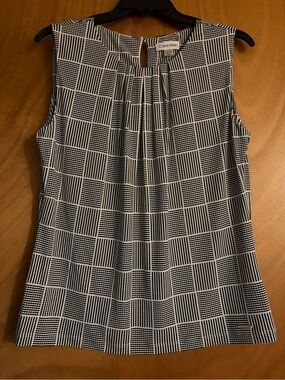 Calvin Klein Black and White Sleeveless Plaid Shell